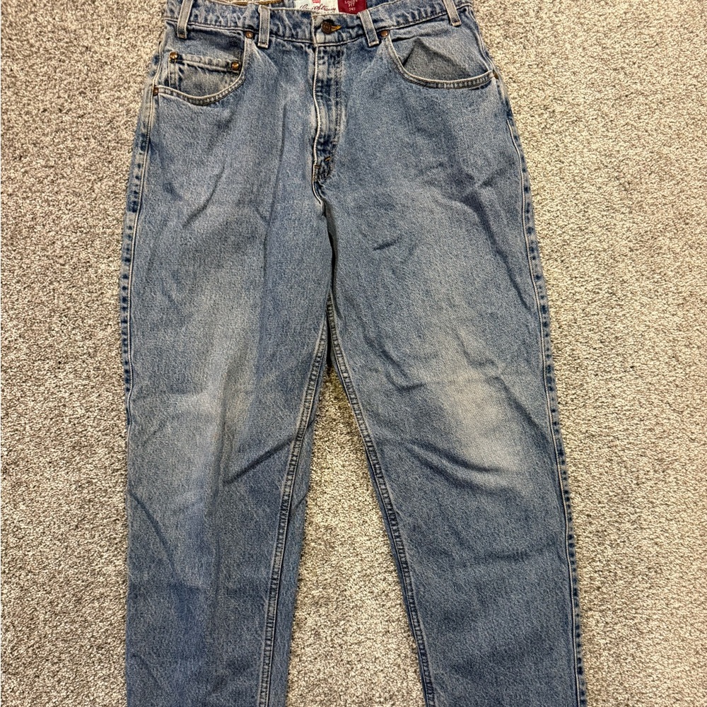 Vintage 90s Levis 545‎ Jeans Mens 34x32 Blue Leather Patch Brown Tab Loose Fit